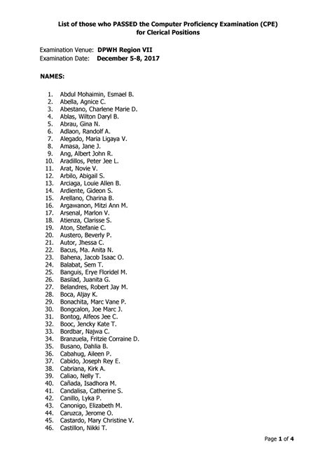 CPE for Clerical Result Region VII December 5.